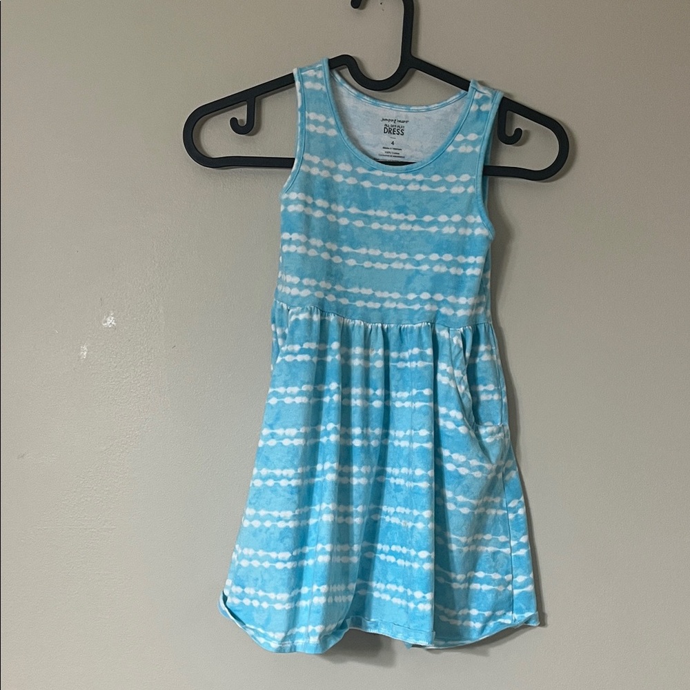 Jumping Beans Sky Blue and White Casual Dress; very small stain in front.